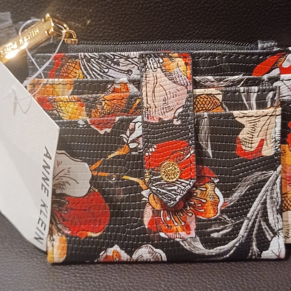ANNE KLEIN ID CREDIT CARD MIRROR FLORAL FLAP SNAP - Picture 4 of 12